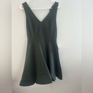 B Darlin Green Sleeveless V-Neck A-Line Midi Dress the color is green hunter